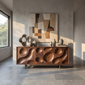 Solid Wood Sideboard with Hand Carved Crater Front
