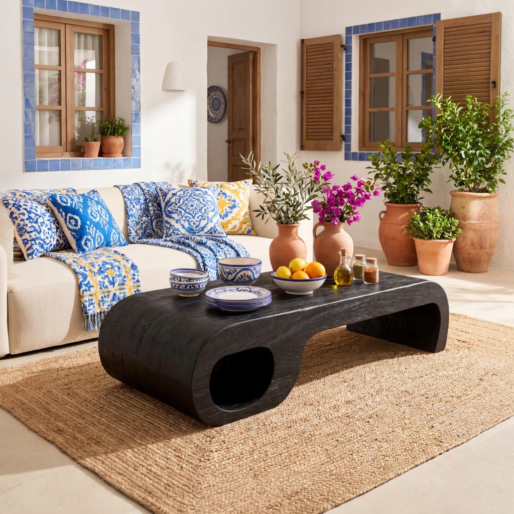 Sculptural Solid Wood Coffee Table, Modern Curved Statement Table
