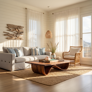 Sculptural Solid Wood Coffee Table with Curved Base