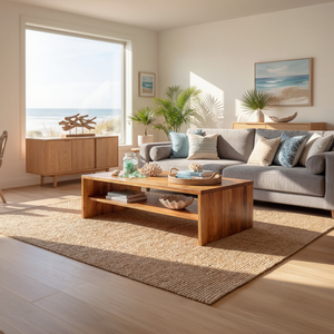 Solid Wood Rectangular Coffee Table with Open Shelf Storage