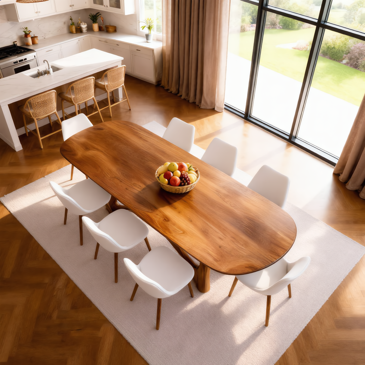 Solid Wood Dining Table with Artistic Branch Style Base for Dining Room