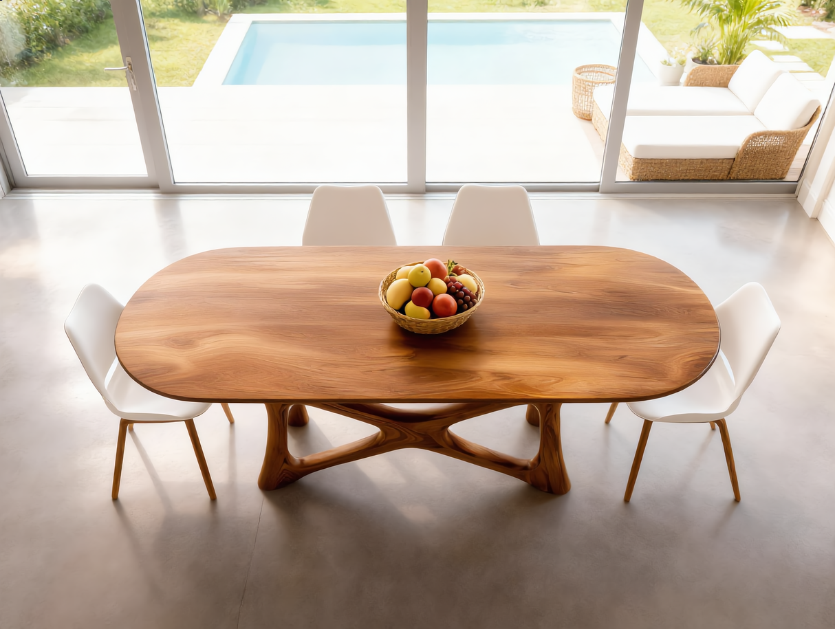 Solid Wood Dining Table with Artistic Branch Style Base for Dining Room
