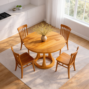 Round Solid Wood Dining Table with Ring Base Design for Dining Room