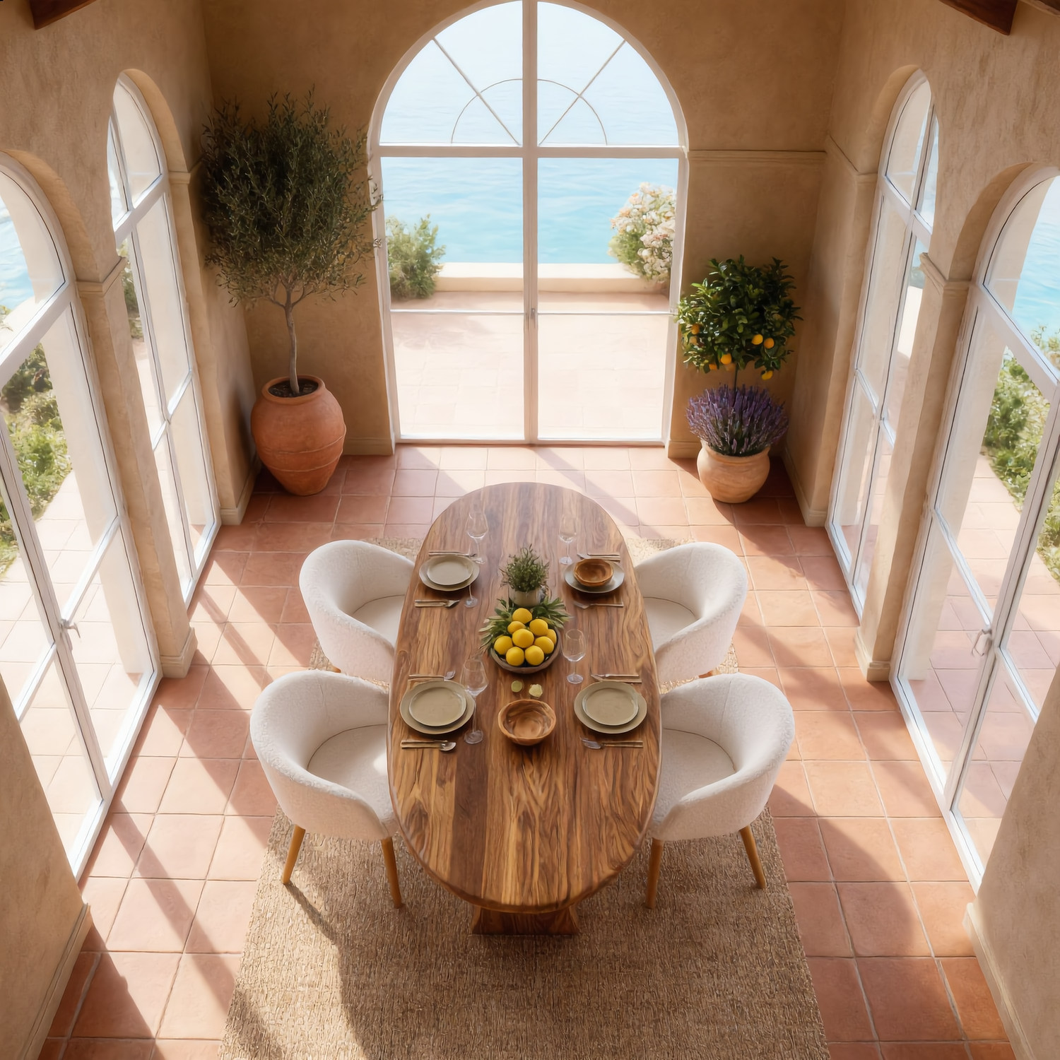 Oval Solid Wood Dining Table with Curved Sculptural Legs for Dining Room