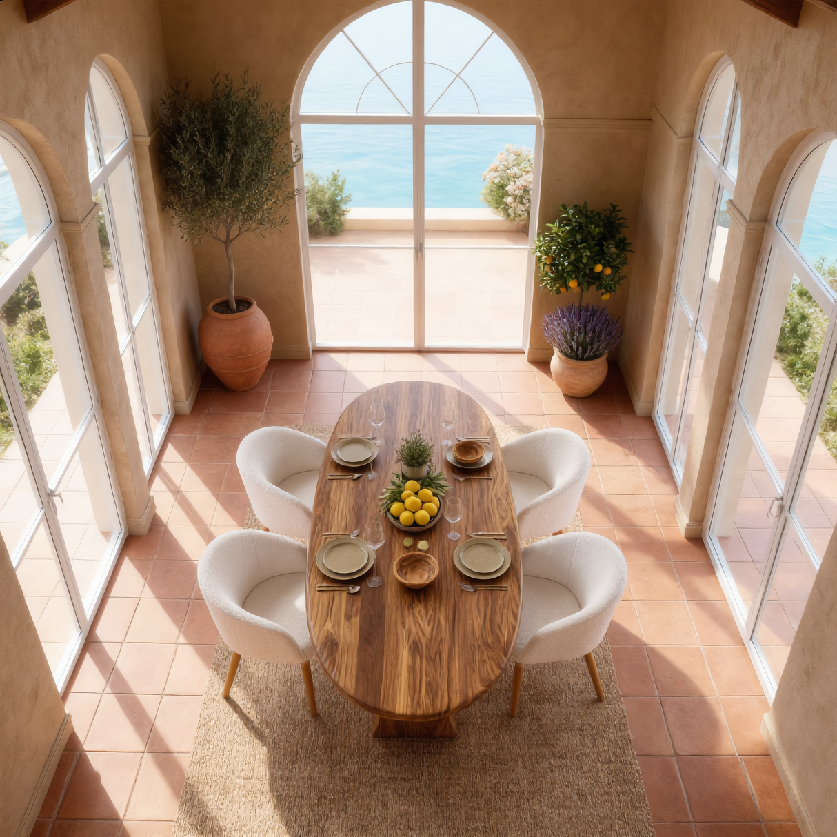 Oval Solid Wood Dining Table with Curved Sculptural Legs for Dining Room