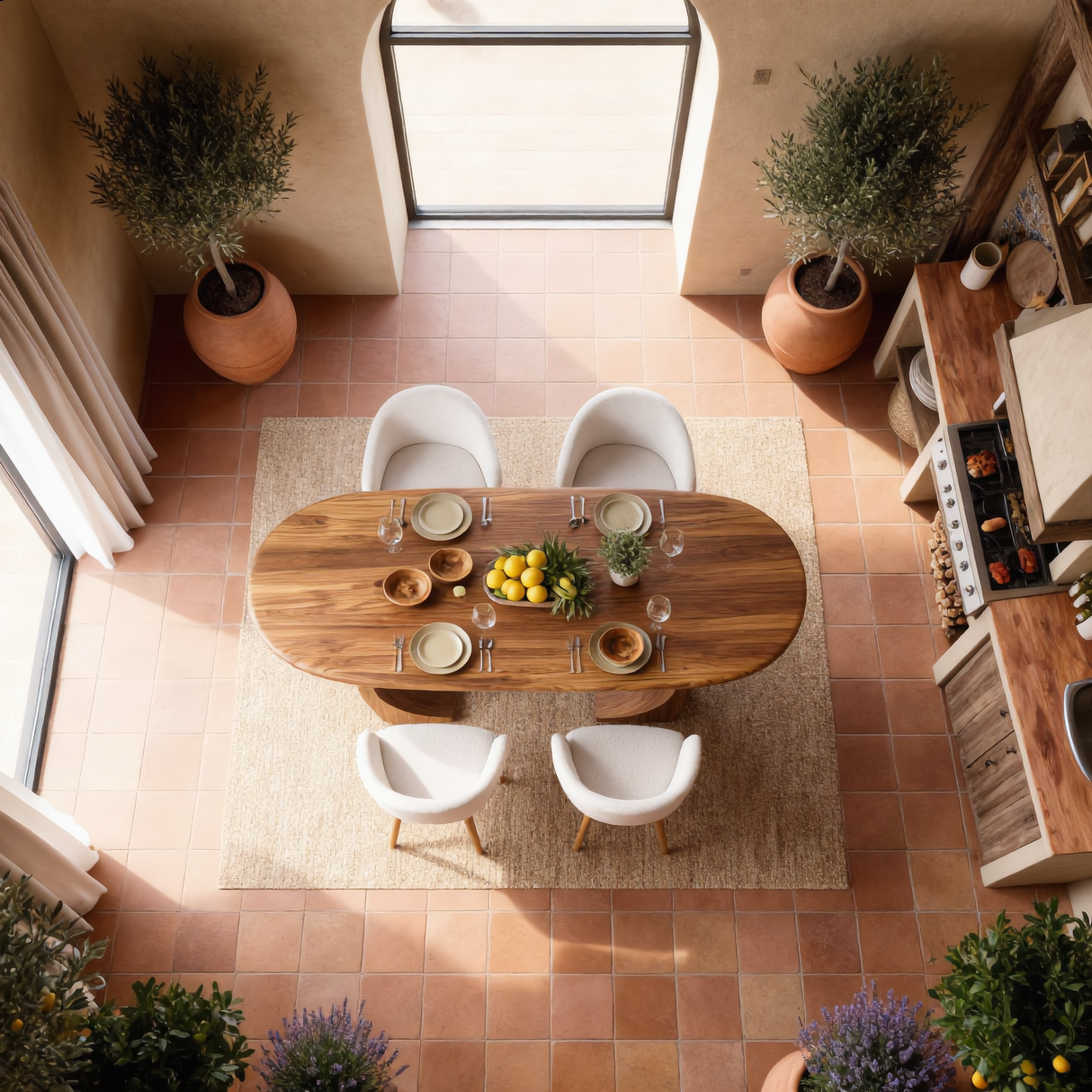 Oval Solid Wood Dining Table with Curved Sculptural Legs for Dining Room