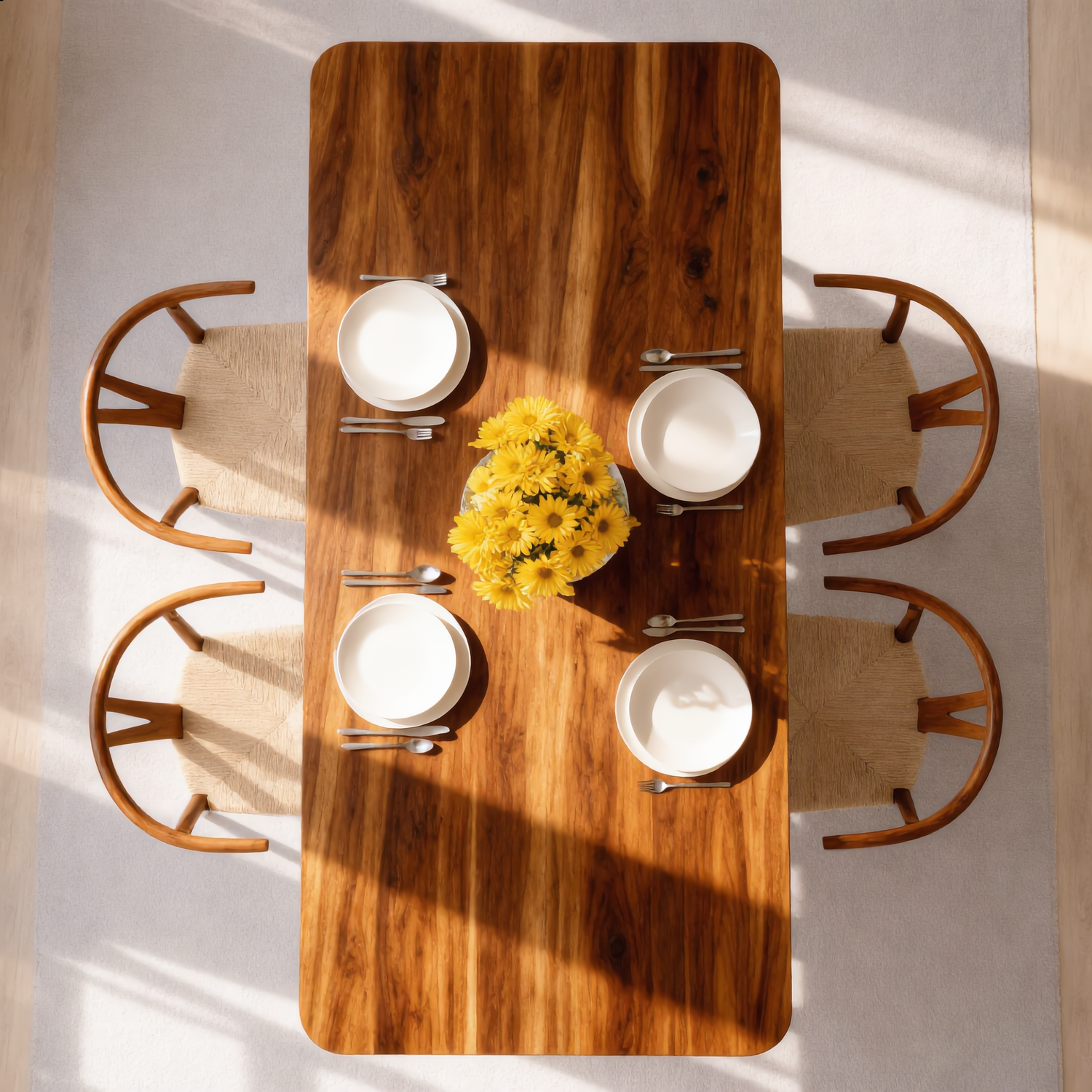 Rectangular Solid Wood Dining Table with Minimalist Frame Base for Dining Room