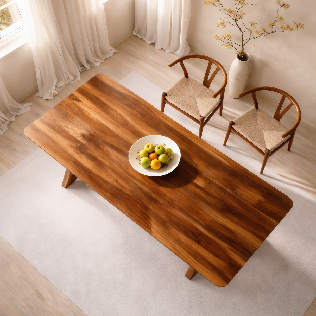 Rectangular Solid Wood Dining Table with Minimalist Frame Base for Dining Room