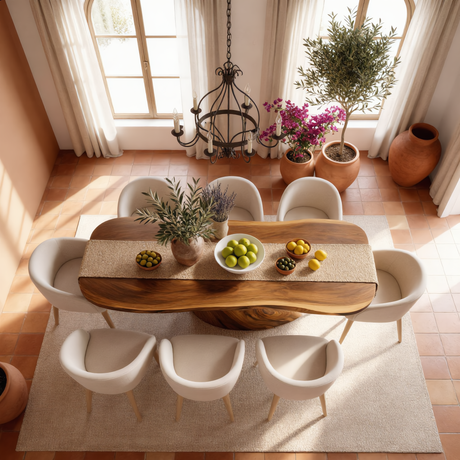 Organic Solid Wood Dining Table with Sculptural Flowing Base for Dining Room