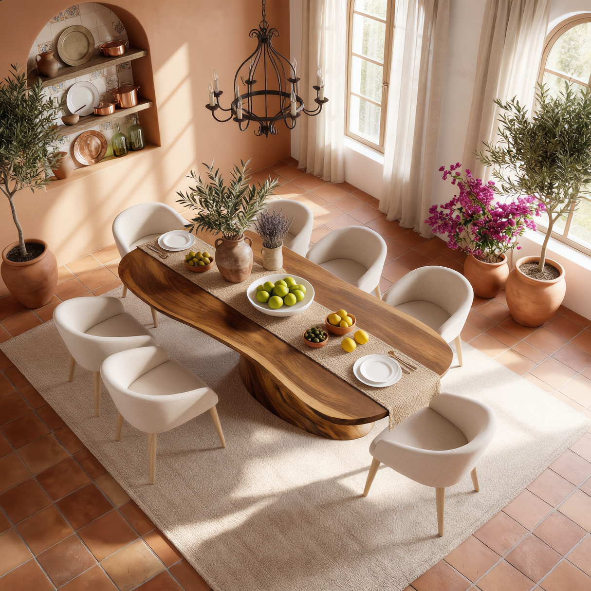 Organic Solid Wood Dining Table with Sculptural Flowing Base for Dining Room
