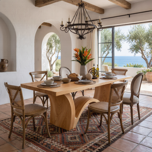Live Edge Solid Wood Dining Table with Sculptural Curved Base for Dining Room