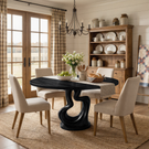 Round Solid Wood Dining Table with Twisted Sculptural Base for Dining Room