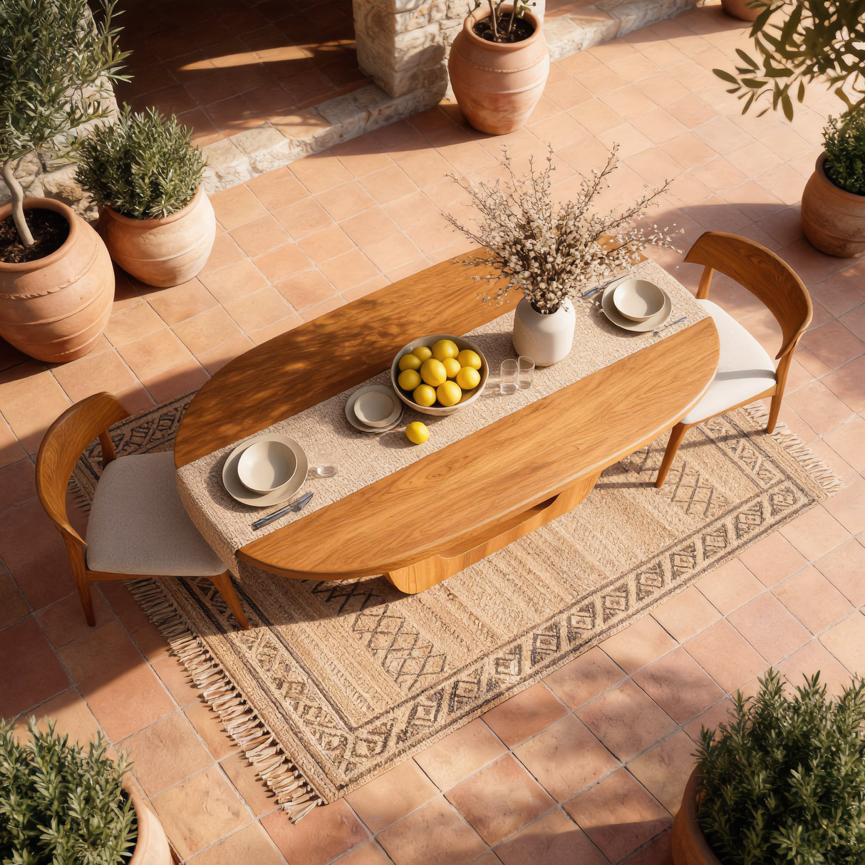 Oval Solid Wood Dining Table with Sculptural U-Base for Dining Room