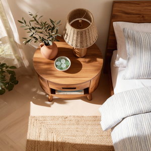 Handcrafted Solid Wood Nightstand with Drawer and Open Shelf for Bedroom