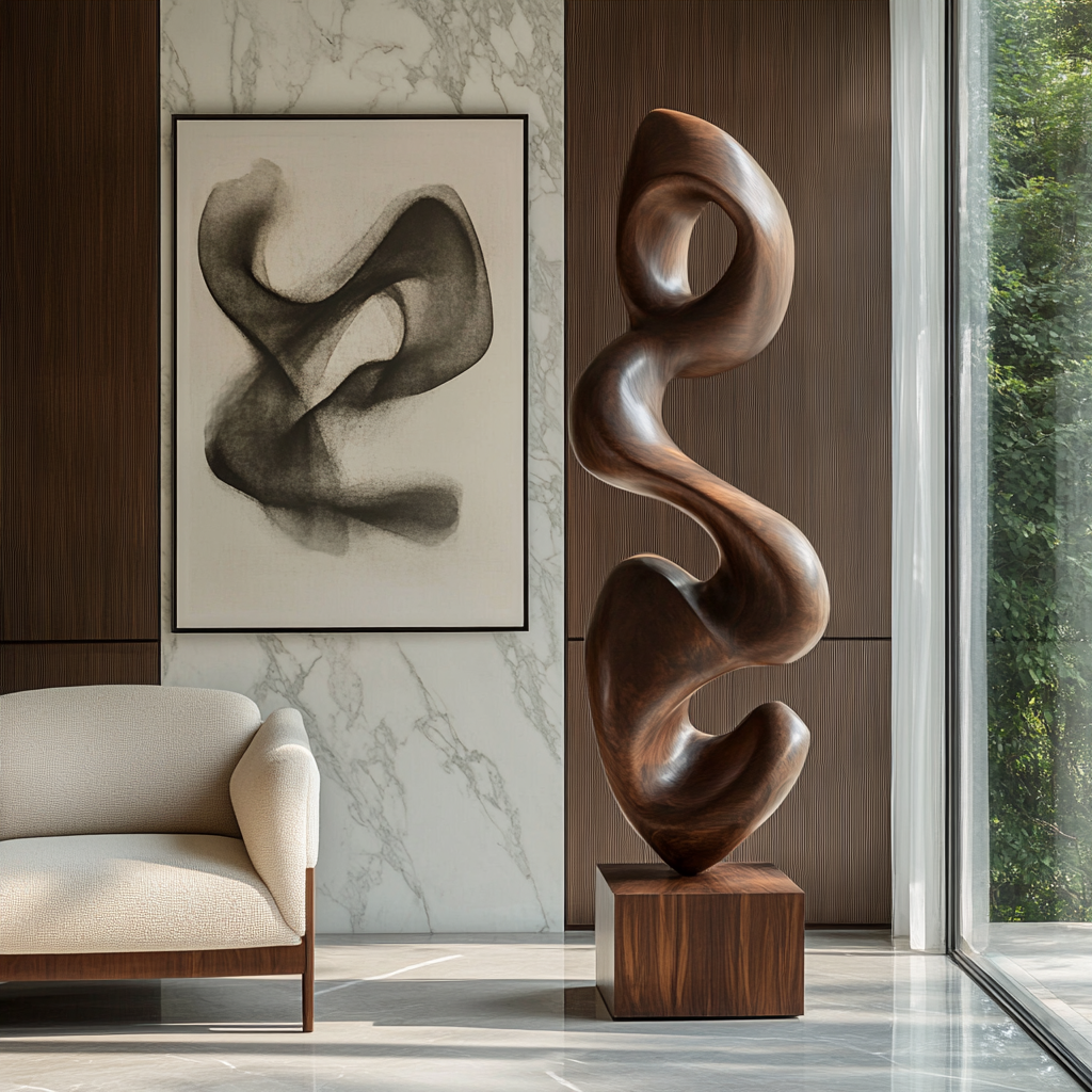 Contemporary Solid Wood Outdoor Sculpture with Fluid Abstract Form