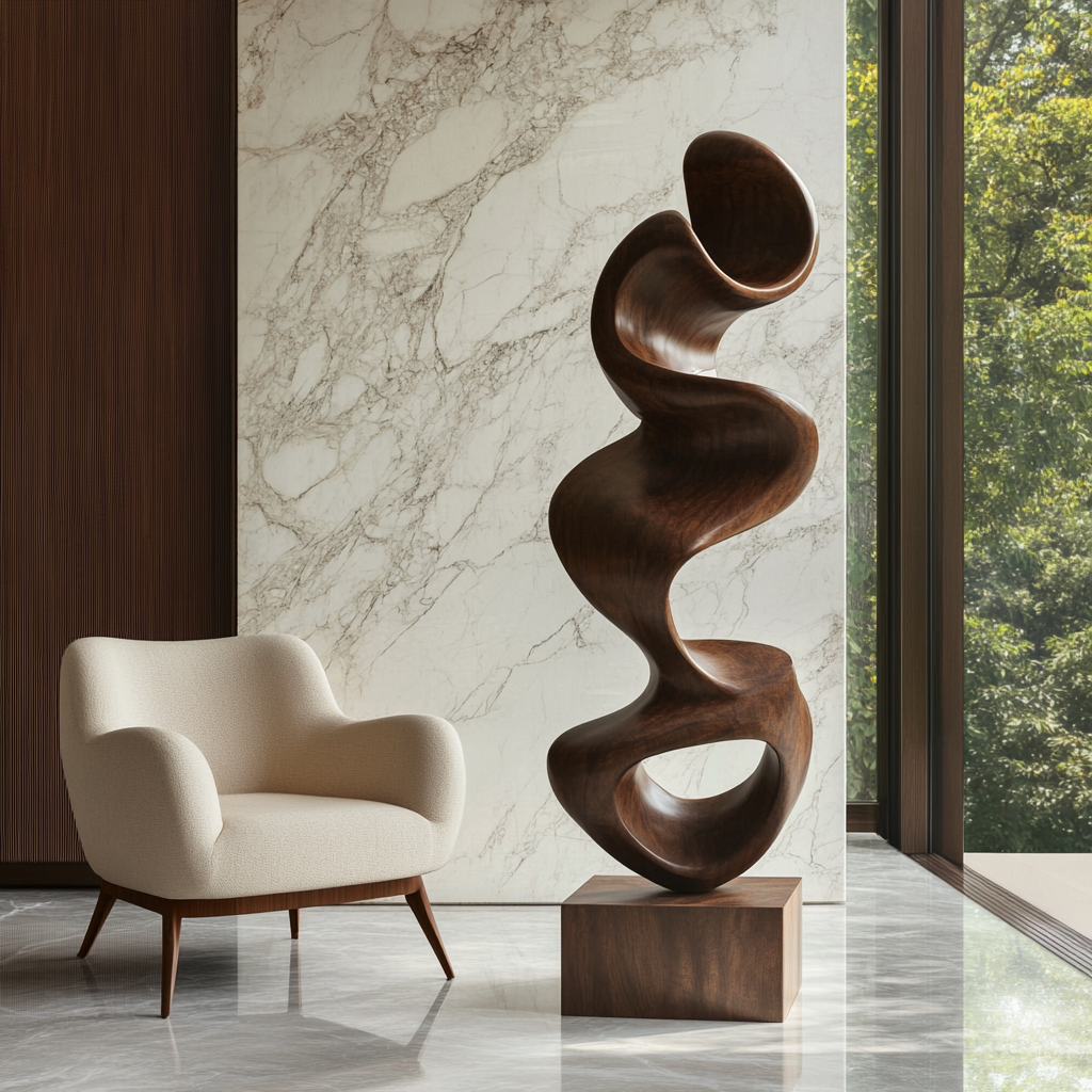 Solid Wood Flow-Form Sculpture for Living Rooms and Entryways