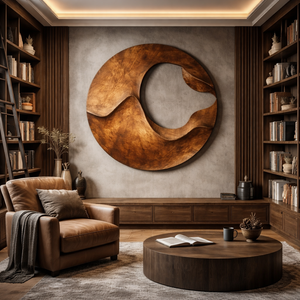Minimalist Round Solid Wood Wall Sculpture for Living Room Display
