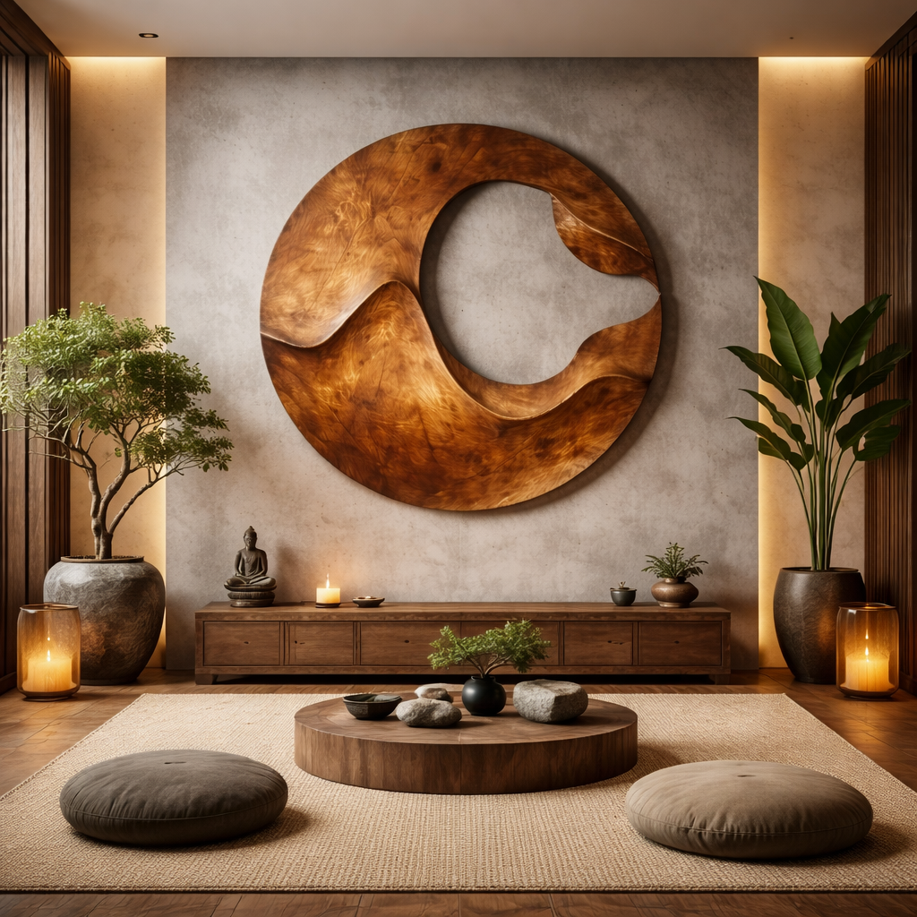 Minimalist Round Solid Wood Wall Sculpture for Living Room Display
