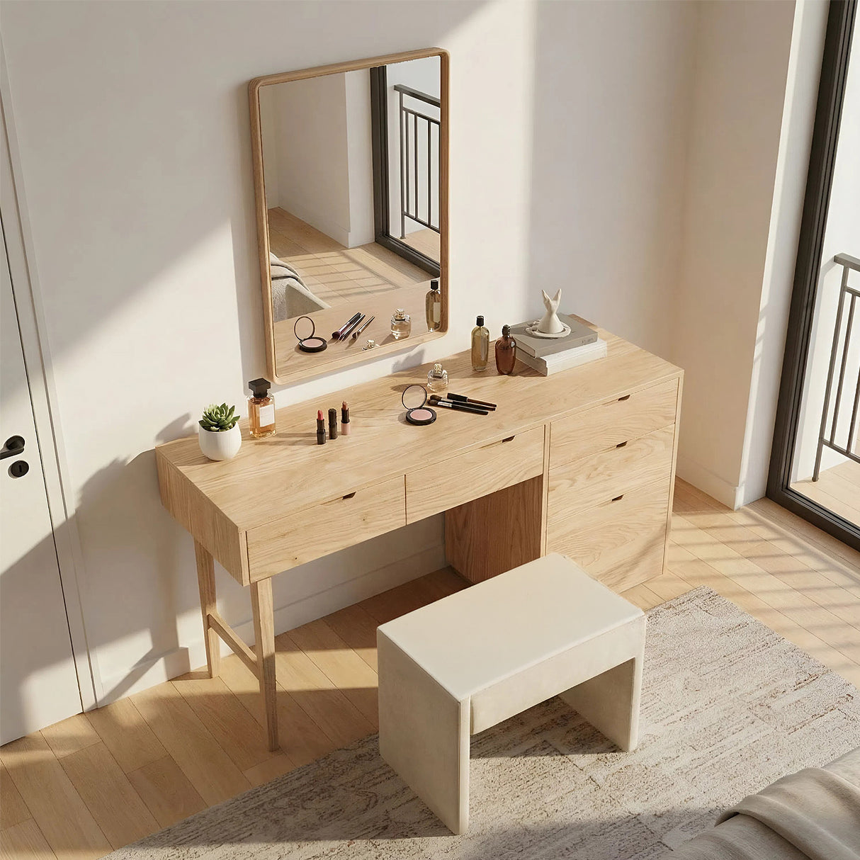 Solid Wood Dressing Table with Storage Drawers