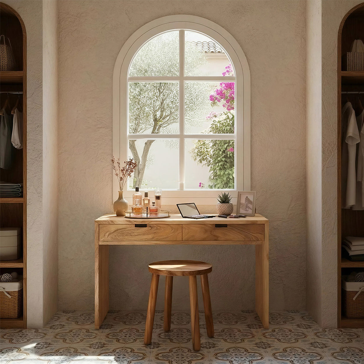 Solid Wood Vanity Table with Drawers for Warm Minimalist Interiors