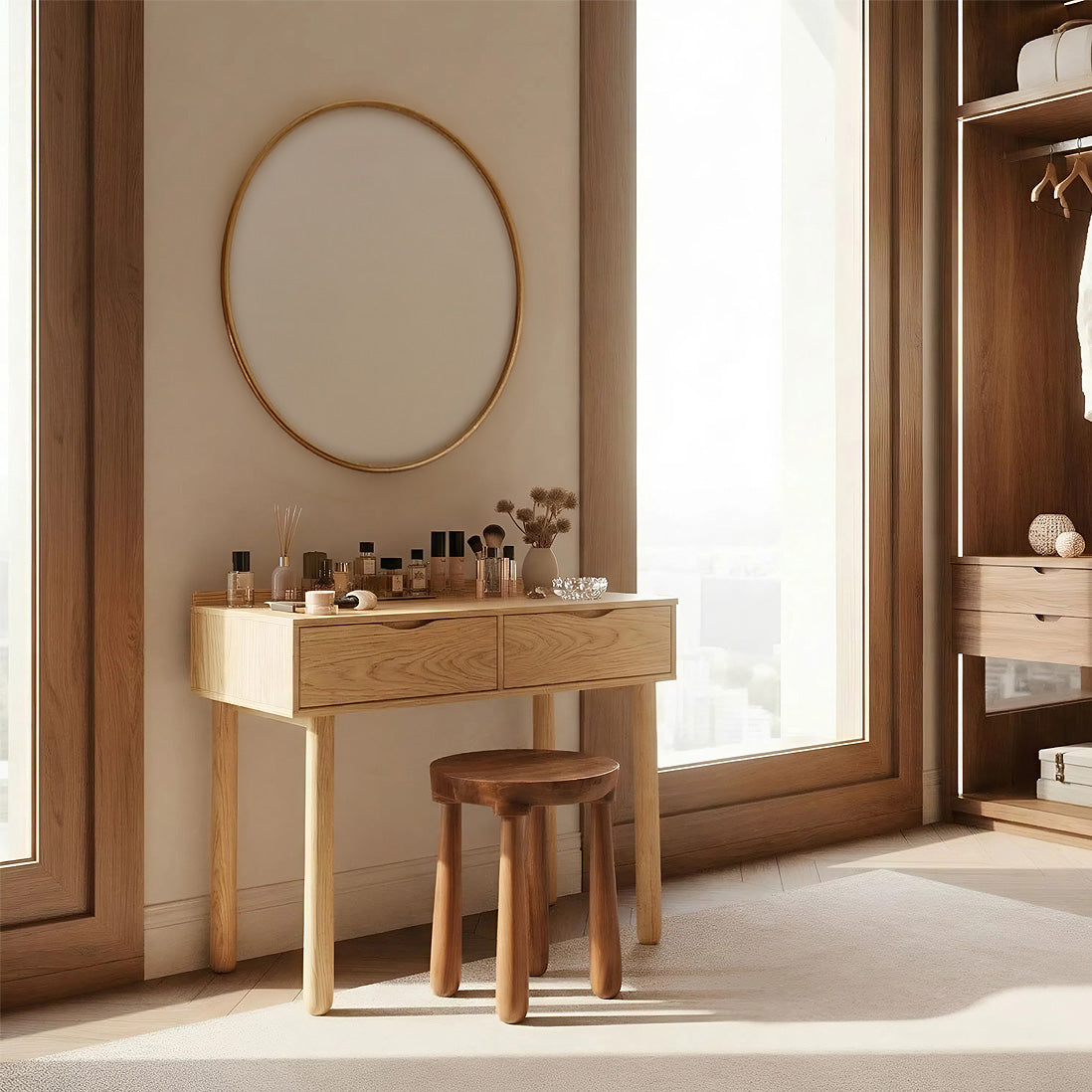 Handcrafted Solid Wood Vanity Table with Drawers for Cozy Modern Rooms