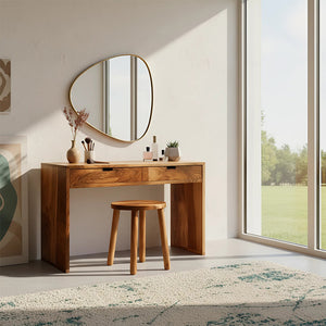 Solid Wood Vanity Table with Drawers for Warm Minimalist Interiors