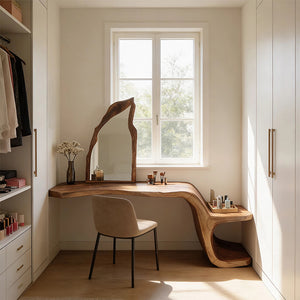 Live Edge Solid Wood Floating Vanity Table with Organic Sculptural Form