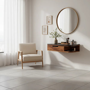 Floating Wood Vanity with Black Top
