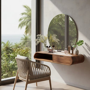 Floating Solid Wood Vanity with Rounded Drawer