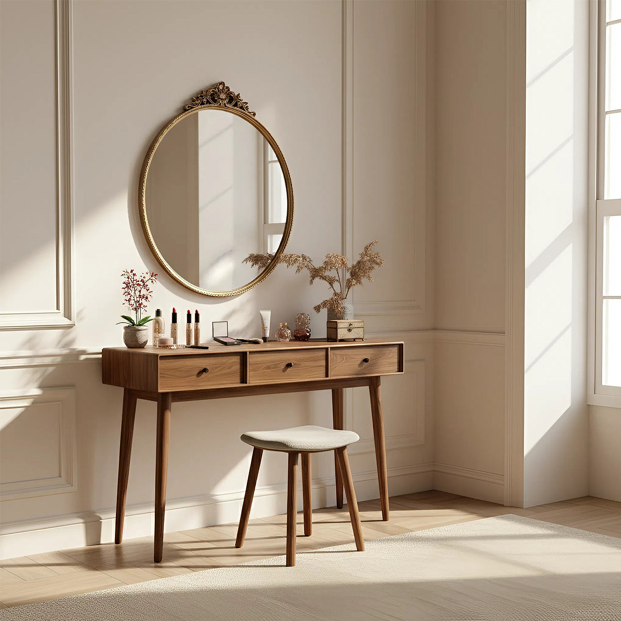 Solid Wood Vanity Table with Three Drawers