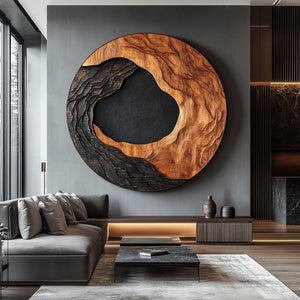 Large Round Solid Wood Wall Art Sculpture for Living Room