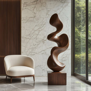 Abstract Solid Wood Floor Sculpture for Modern Organic Living Room Interiors