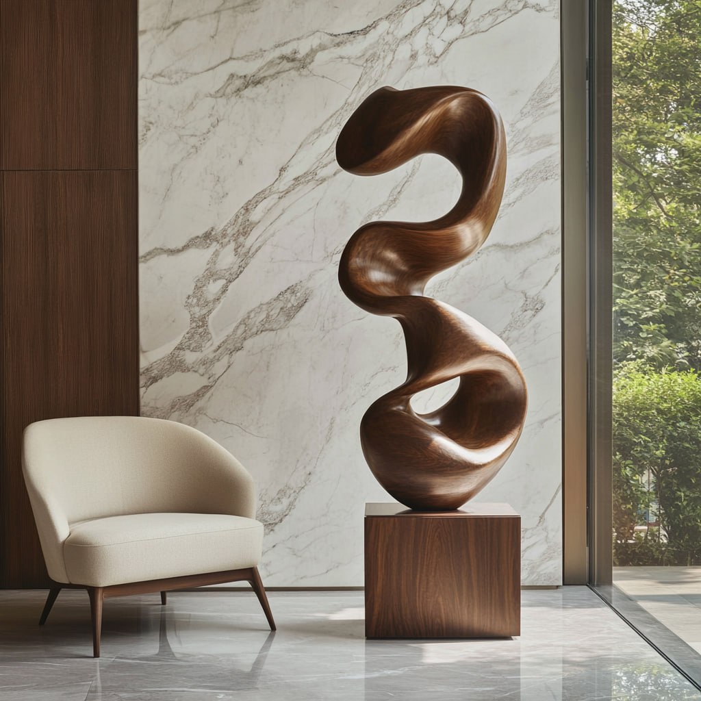 Contemporary Hand-Carved Solid Wood Sculpture for Interiors and Garden Settings