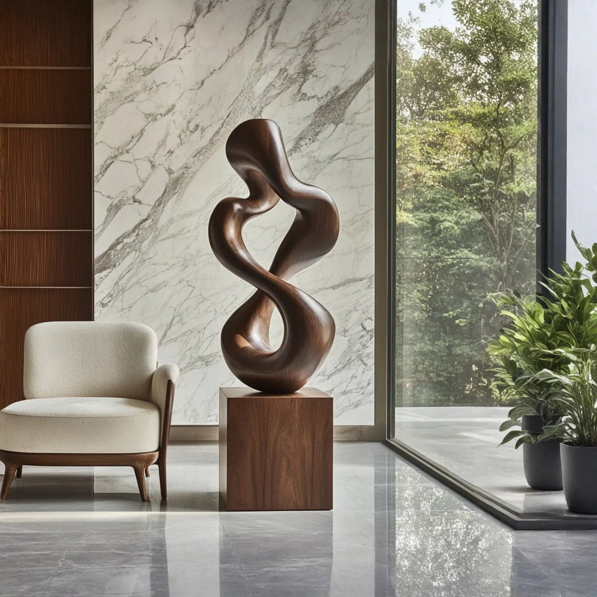 Hand-Carved Solid Wood Infinity Sculpture for Modern Interiors