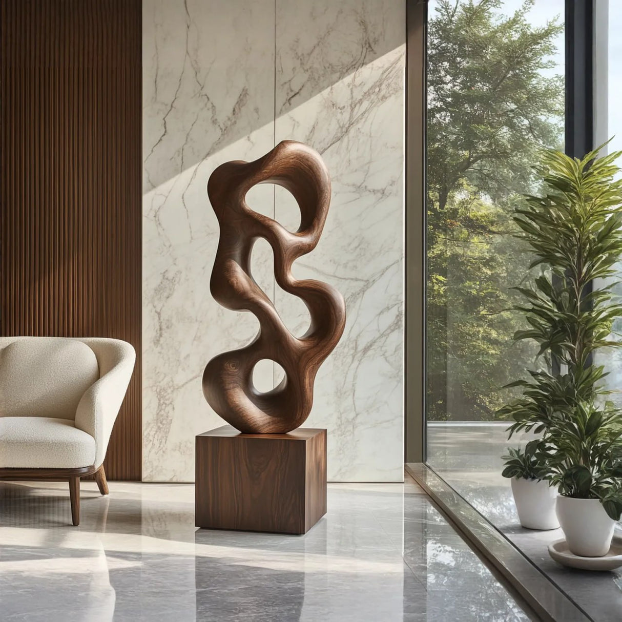 Hand-Carved Organic-Form Solid Wood Sculpture for Modern Interiors