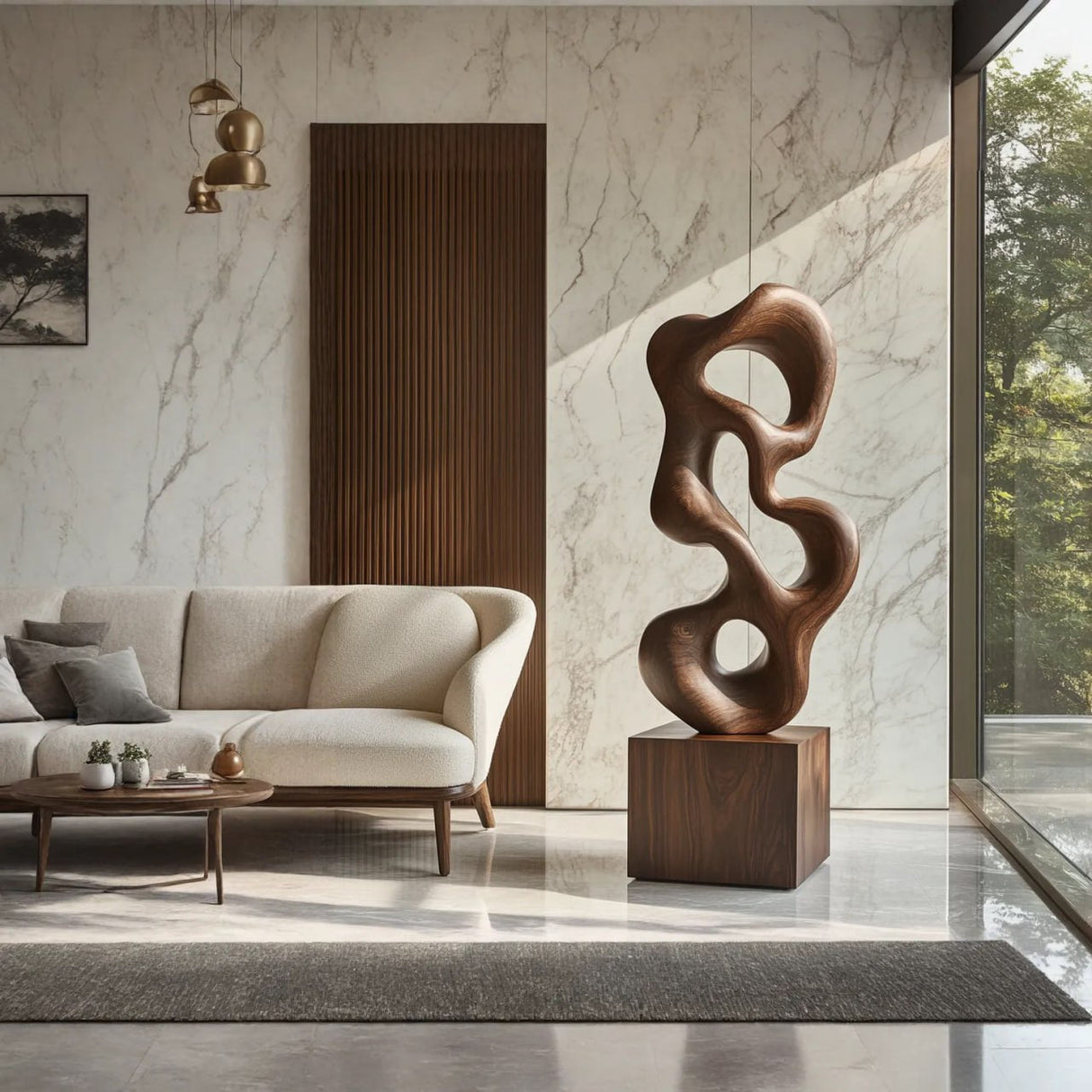 Hand-Carved Organic-Form Solid Wood Sculpture for Modern Interiors