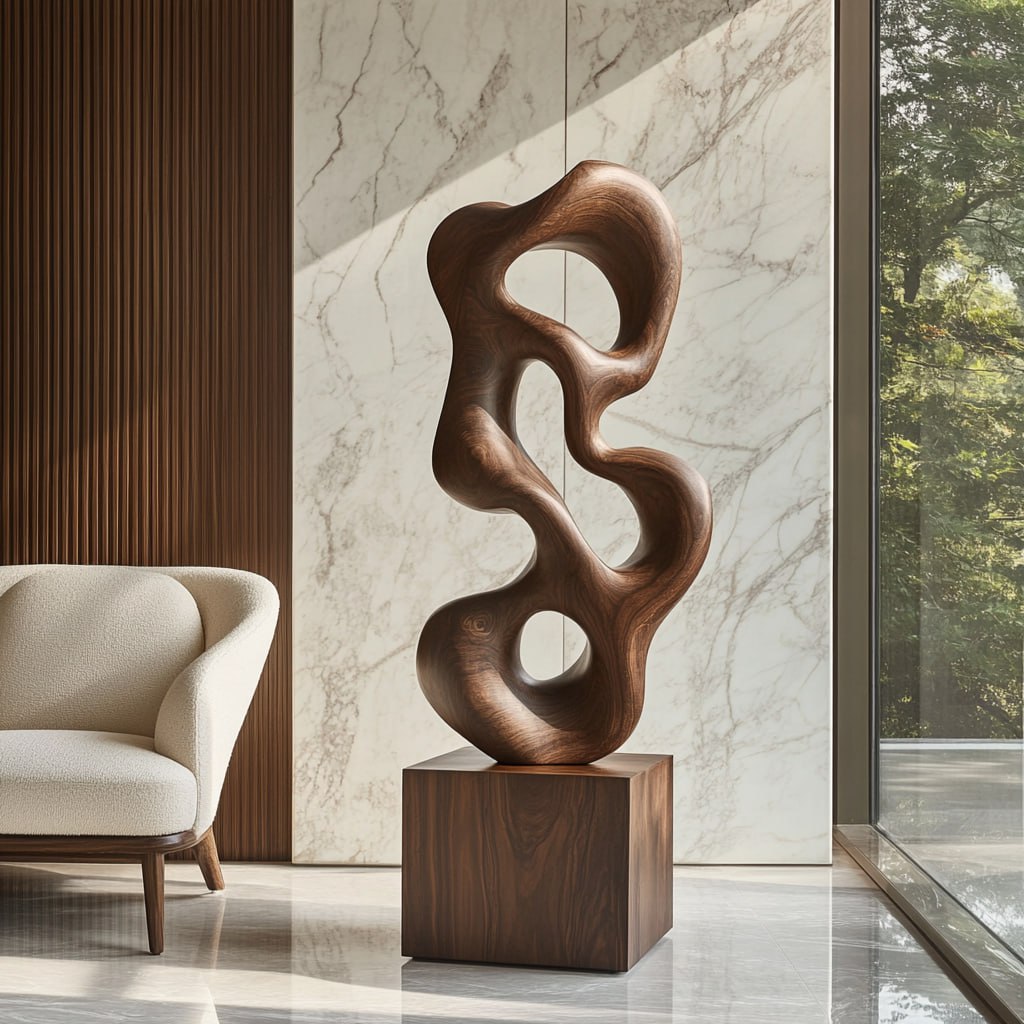 Hand-Carved Organic-Form Solid Wood Sculpture for Modern Interiors