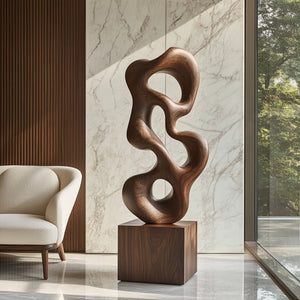 Hand-Carved Organic-Form Solid Wood Sculpture for Modern Interiors
