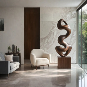 Hand-Carved Abstract Solid Wood Sculpture for Contemporary Interior Design