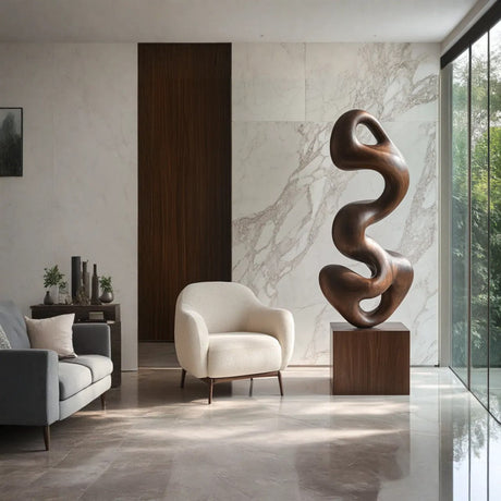 Hand-Carved Abstract Solid Wood Sculpture for Contemporary Interior Design