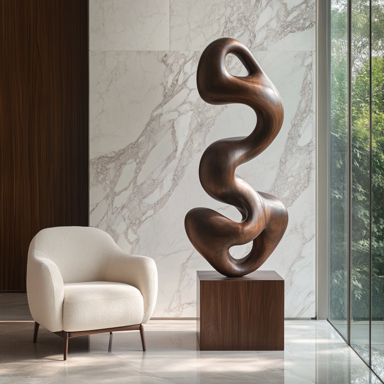 Hand-Carved Abstract Solid Wood Sculpture for Contemporary Interior Design