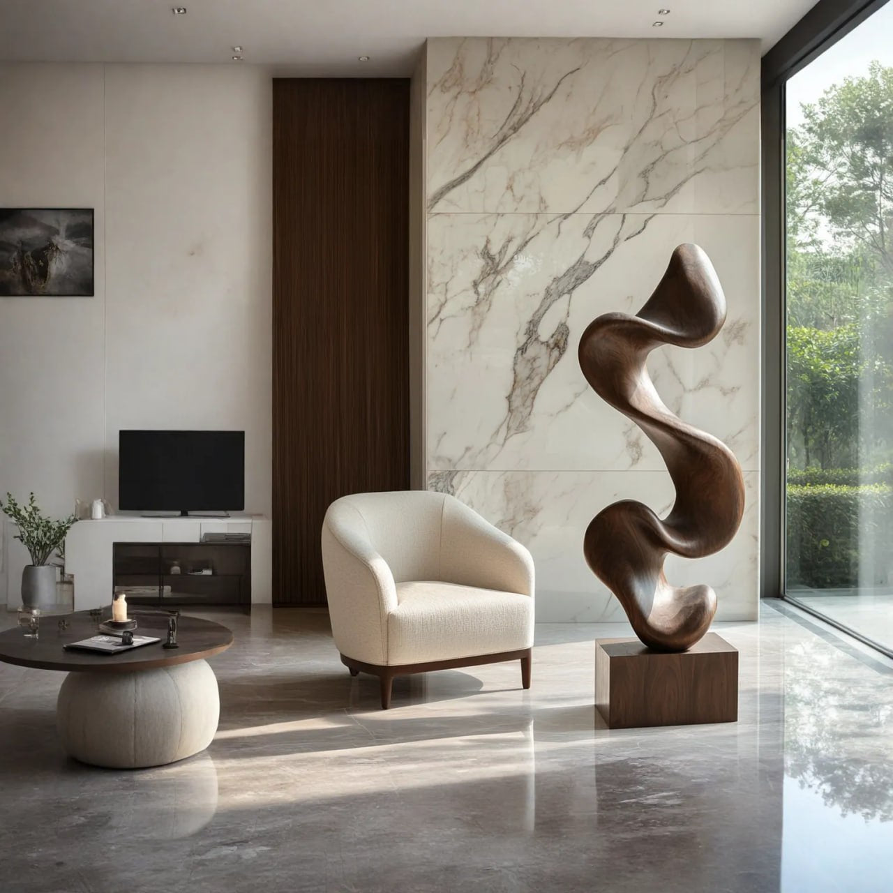 Hand-Carved Abstract Solid Wood Sculpture for Modern Interior Spaces