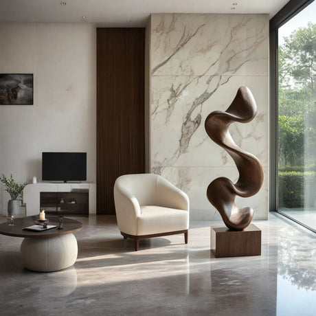 Hand-Carved Abstract Solid Wood Sculpture for Modern Interior Spaces