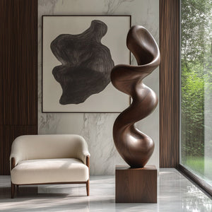 Modern Abstract Solid Wood Sculpture for Living Room Display