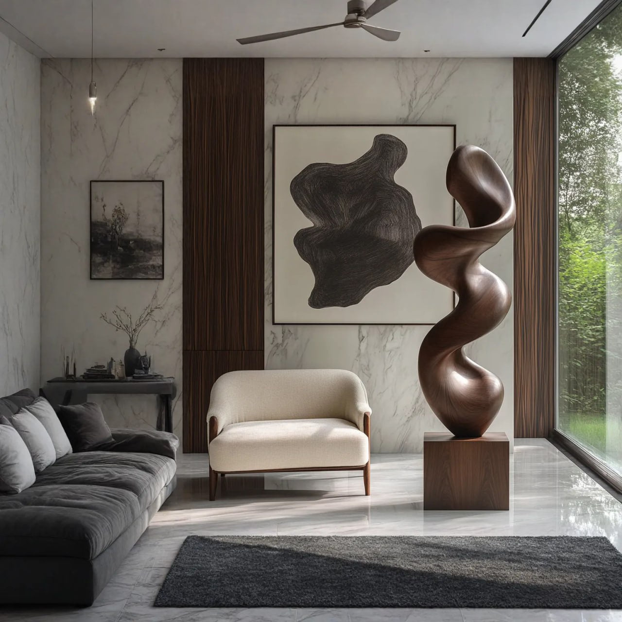 Modern Abstract Solid Wood Sculpture for Living Room Display