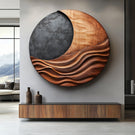 Large Abstract Solid Wood Wall Sculpture for Living Room