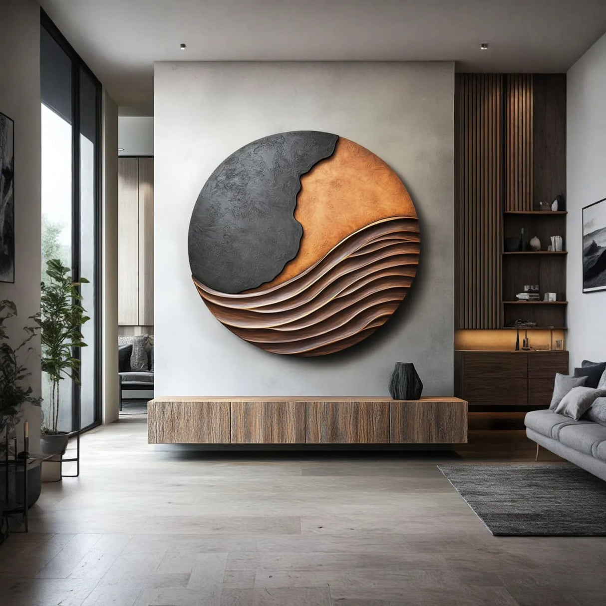 Modern Wave Relief Solid Wood Wall Art Sculpture for Living Room