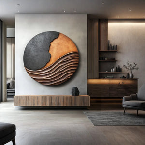Modern Wave Relief Solid Wood Wall Art Sculpture for Living Room