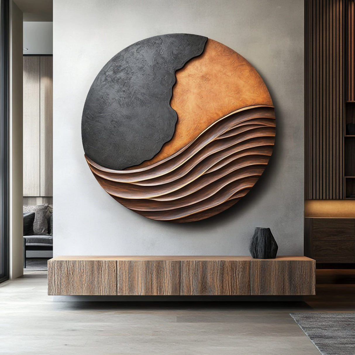 Modern Wave Relief Solid Wood Wall Art Sculpture for Living Room