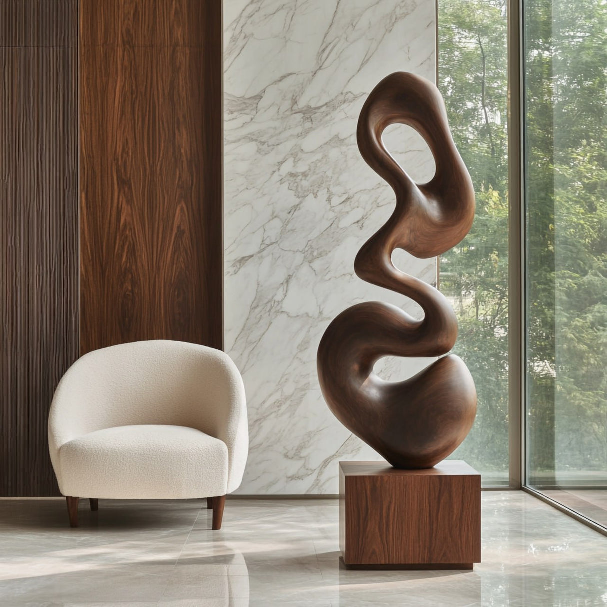Modern Curved Solid Wood Sculpture for Living Room
